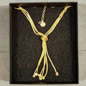 VINTAGE DANA BUCHMAN GOLD PLATED 3 STRAND MESH LARIAT 6 TASSEL NECKLACE 26"-32"